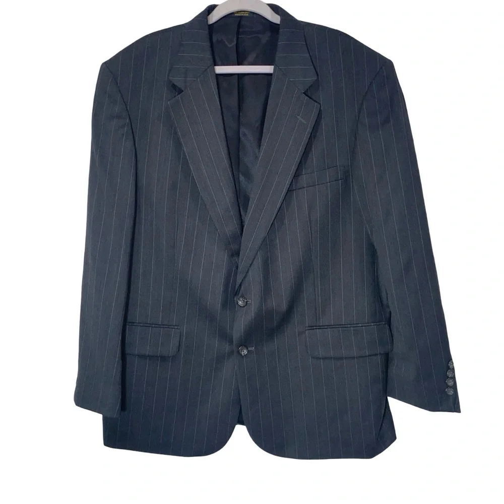 Oscar de la Renta Men’s Pinstripe Blazer 46R Wool Charcoal Gray 2-Button Vintage